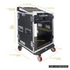 Sound Town STMR-14D3 14U (14 Space) PA DJ Pro Audio Rack/Road ATA Case with 11U Slant Mixer Top, Locking Drawer, 20" Rackable Depth and Casters - Internal, External Size and Dimensions