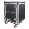 Sound Town STMR-14D3 14U (14 Space) PA DJ Pro Audio Rack/Road ATA Case with 11U Slant Mixer Top, Locking Drawer, 20" Rackable Depth and Casters - Transportable, Portable