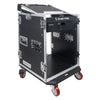 Sound Town STMR-14D3 14U (14 Space) PA DJ Pro Audio Rack/Road ATA Case with 11U Slant Mixer Top, Locking Drawer, 20" Rackable Depth and Casters - Mixer Top