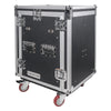 Sound Town STMR-14T2PS10 14U (14 Space) PA/DJ Road/Rack ATA Case with 11U Slant Mixer Top, Casters and 2 Standing Lid Tables with lid