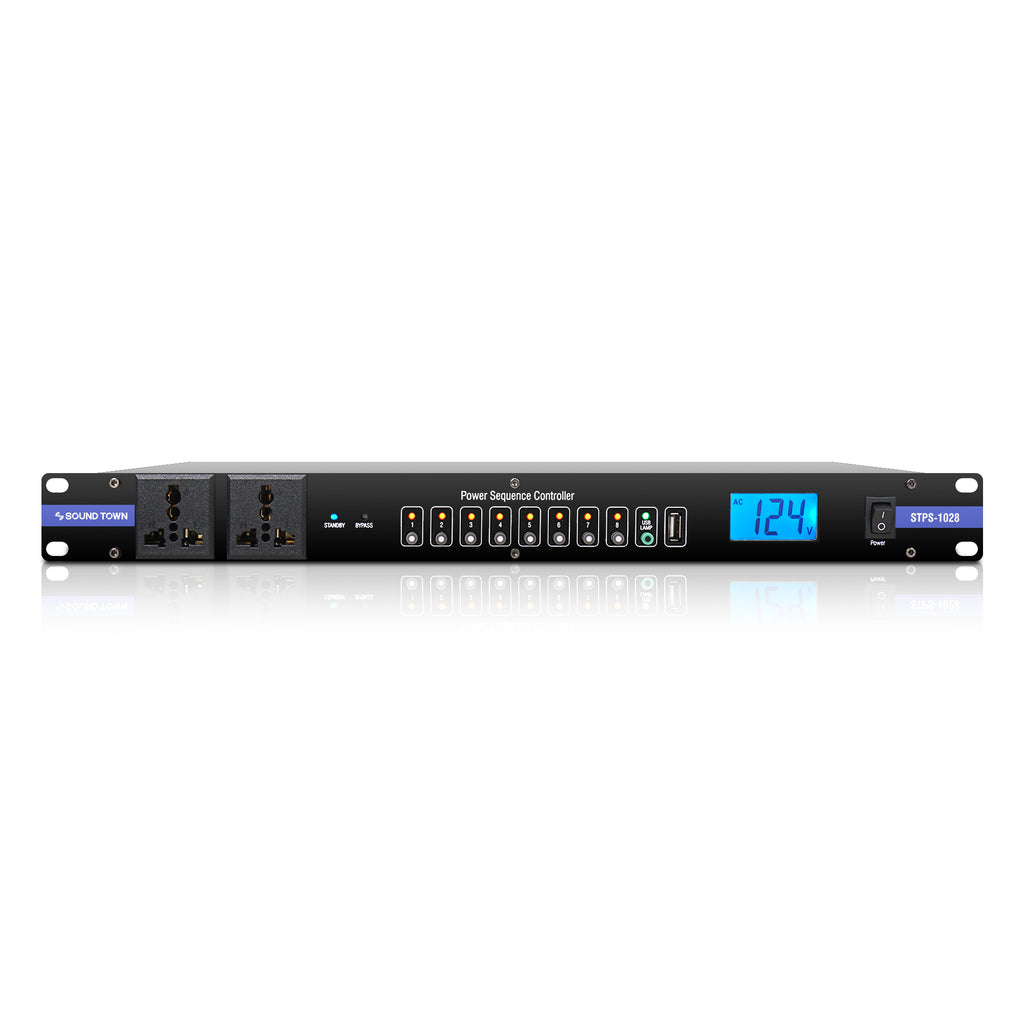 Sound Town STMR-14T2PS10 Rack-Mountable AC Power Conditioner / Sequencer with Surge Protection, Voltage Display, for Stage, Studio, Home Theater - 8 Sequenced Outlets and 2 always-on outlets