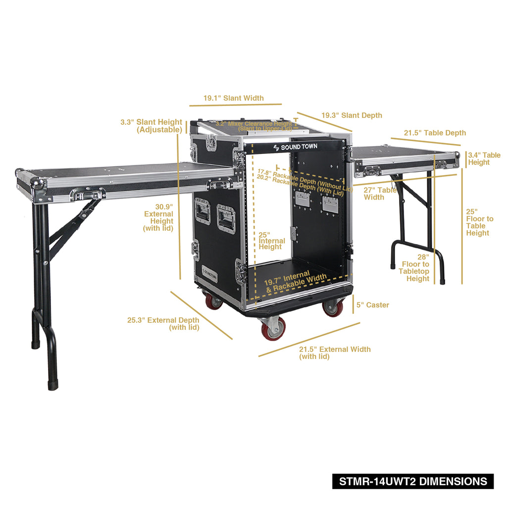 14u Rack Height STMR-14UWT2 | 14U PA Rack/Road Case, 2 DJ Work Tables, Slant Mixer Top ...