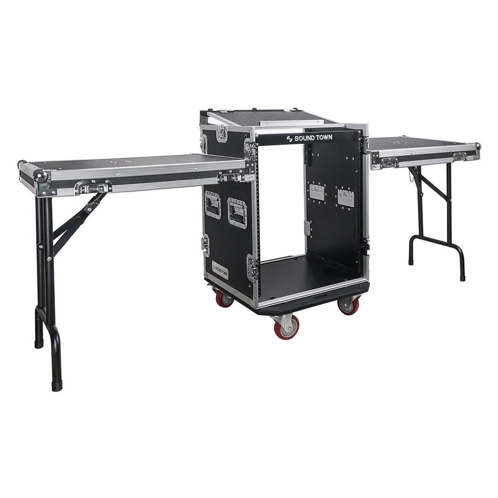 STMR-14UWT2 | 14U PA Rack/Road Case, 2 DJ Work Tables, Slant Mixer Top ...