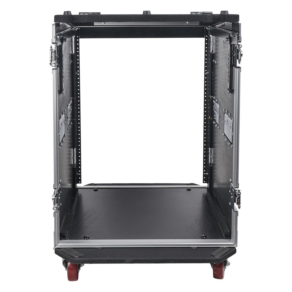 Sound Town STMR-14UW 14U (14-Space) PA DJ Rack/Road ATA Case with 11U Slant Mixer Top, 20’’ Rackable Depth and Casters - Removable Front and Back Covers