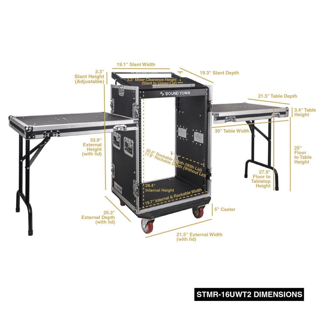 STMR-16UWT2 | 16U Rack Case w/ 11U Top, Two DJ Work Tables, Mixer Top ...