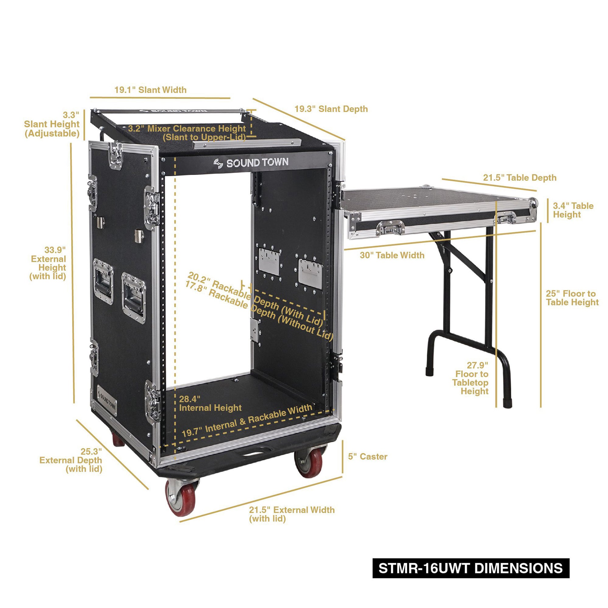 STMR-16UWT | 16U PA DJ Rack Road Case w/ Mixer Top, Work Table, Casters ...