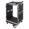 Sound Town STMR-16UWT 16U (16 Space) PA/DJ Rack/Road ATA Case with 11U Slant Mixer Top, 20’’ Rackable Depth, DJ Work Table and Casters - Laptop Platform