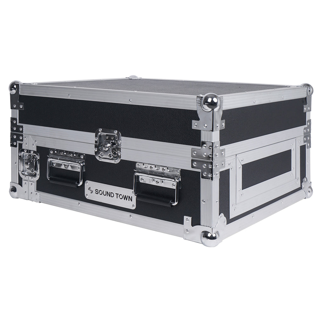 Sound Town STMR-2ULT 2U (2 Space) PA/DJ Glide Style Road/Rack ATA Case with 11U Slant Mixer Top, 20.7" Rackable Depth and Laptop Platform - with Lid