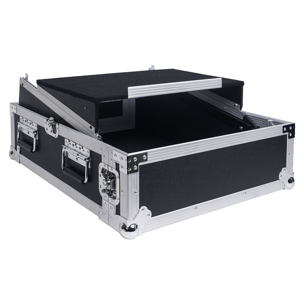 Sound Town STMR-2ULT-R 2U (2 Space) PA/DJ Glide Style Road/Rack ATA Case with 11U Slant Mixer Top, 20.7" Rackable Depth and Laptop Platform, Refurbished - without Lid