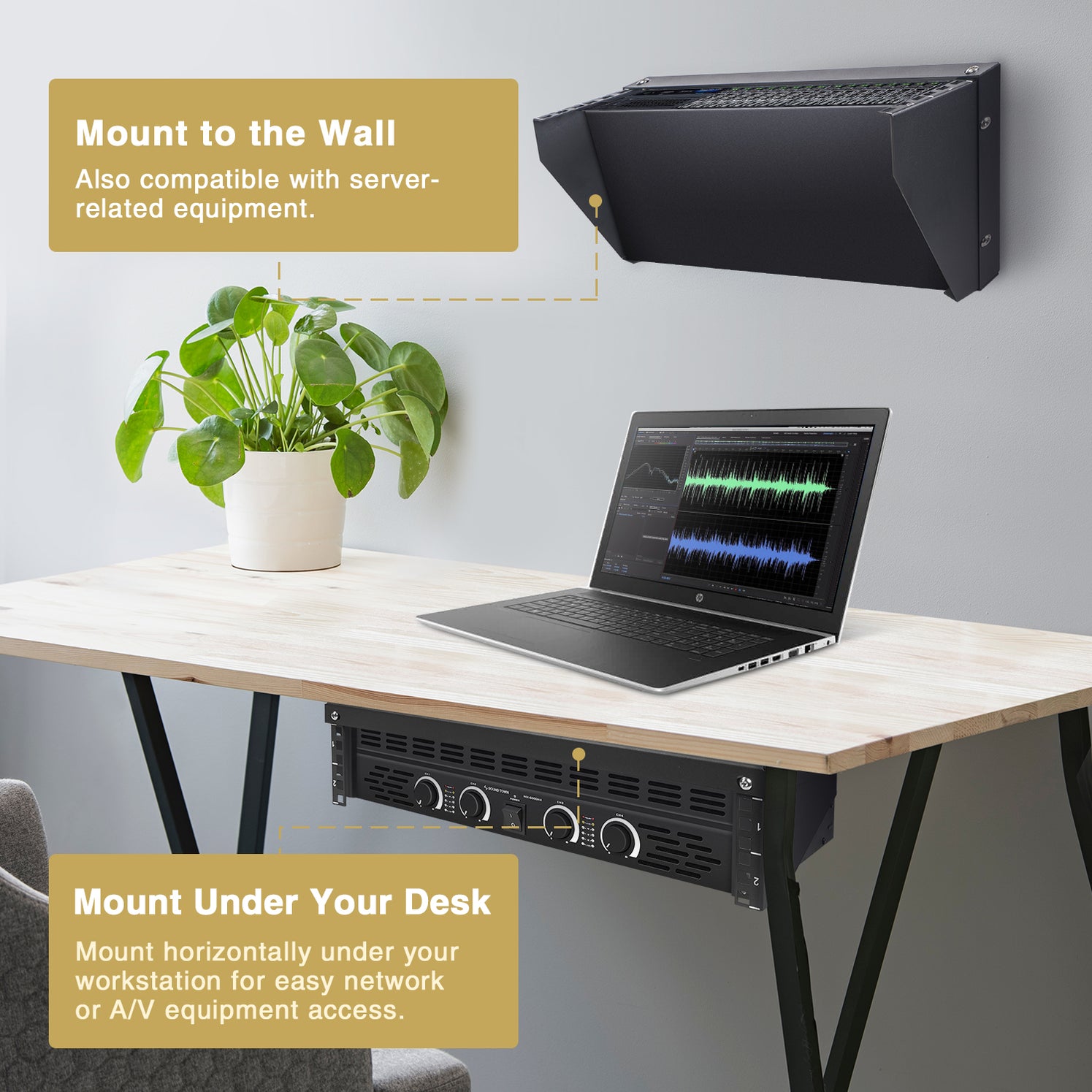 STPPRK-1U | 1U Wall-Mount/Under-Desk Mount Patch Panel Bracket Rack, 19 ...
