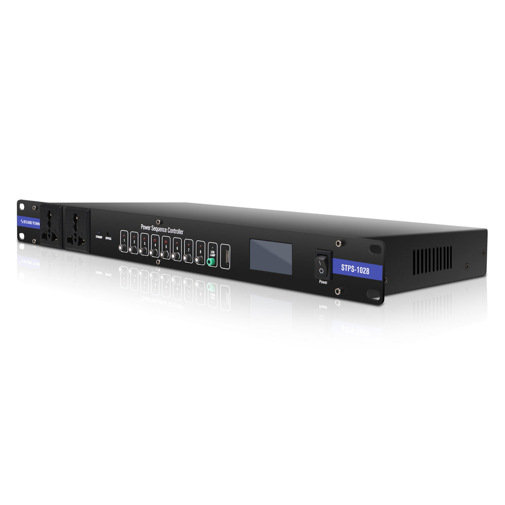 Sound Town STPS-1028 Rack-Mountable AC Power Conditioner / Sequencer with Surge Protection, Voltage Display, for Stage, Studio, Home Theater - 120V