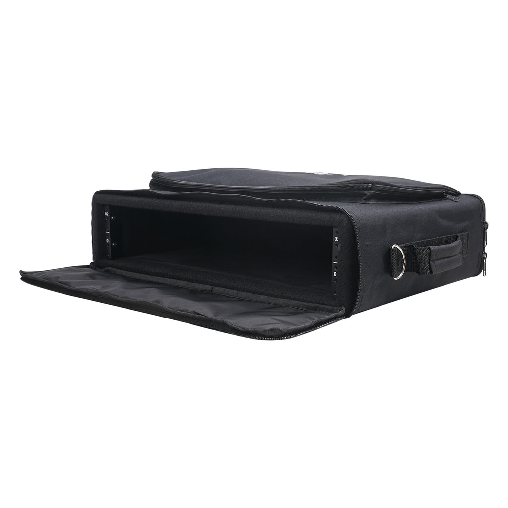 Sound Town STRB-216B Portable 2U Rack Bag, Soft Rack Case with 14" Rackable Depth, Plywood Frame, Shoulder Strap, Accessory Pocket - Padded