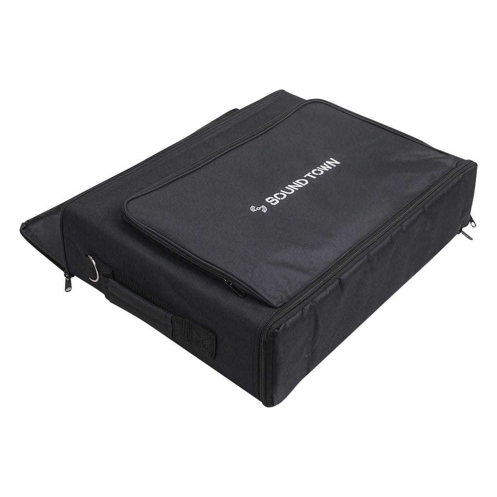 Sound Town STRB-216B Portable 2U Rack Bag, Soft Rack Case with 14" Rackable Depth, Plywood Frame, Shoulder Strap, Accessory Pocket - Pouch for cables, small items, connectors, plugs