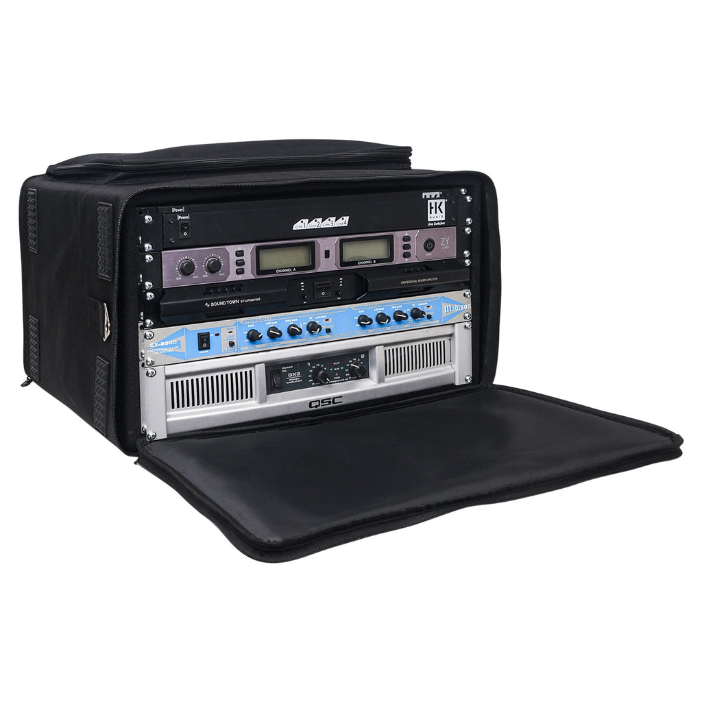 Sound Town STRB-616B-R Portable 6U Soft Rack Bag Case w/ 14" Rackable Depth, Plywood Frame, Padded Nylon, Shoulder Strap, Accessory Pocket for Crossover, Power Amplifier, Line Switcher, Microphone System, PA equipment, Lightweight, Easy to Carry, Refurbished