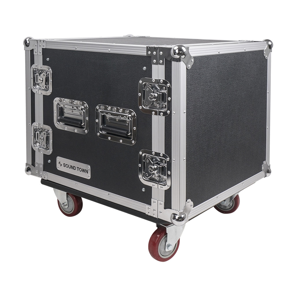 Sound Town STRC-10UW 10U PA/DJ Rack/Road Case, 10-Space, with 17” Depth, Casters, Plywood, Metal Ball Corners - Pro Tour Grade, Portable, Easy to Transport