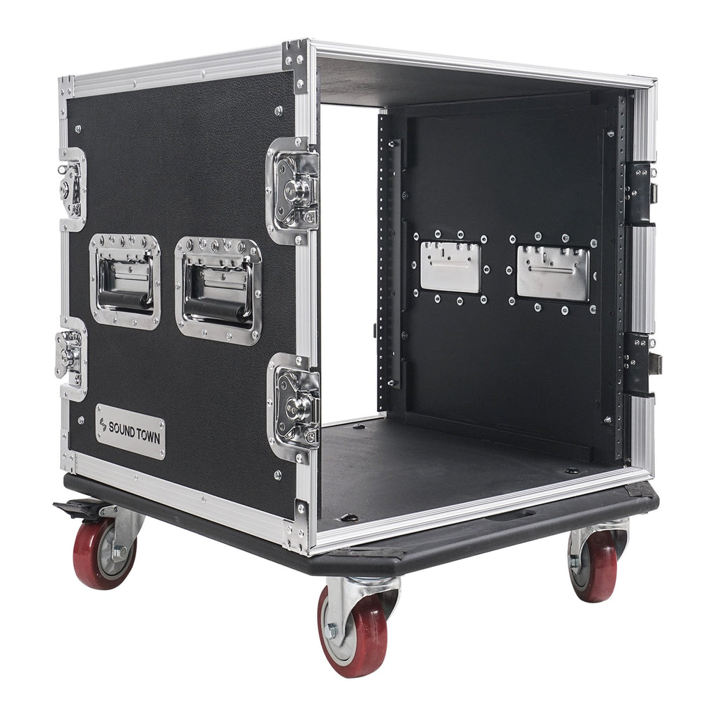 Sound Town STRC-10UW-R 10U PA/DJ Rack/Road Case, 10-Space, with 17” Depth, Casters, Plywood, Metal Ball Corners, Refurbished - Pro Tour Grade, for Touring Applications