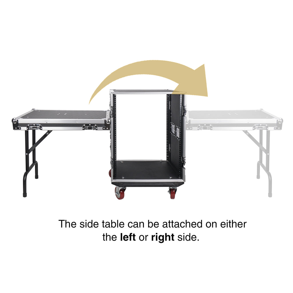 Sound Town STRC-14TPSA28 14U Space PA/DJ Rack/Road/Flight Case w/ 17" Depth, DJ Work Table, Casters, Plywood, Metal Ball Corners - attached on either side