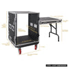 Sound Town STRC-14UWT 14U Space PA/DJ Rack/Road/Flight Case w/ 17" Depth, DJ Work Table, Casters, Plywood, Metal Ball Corners - Internal and External Size and Dimensions