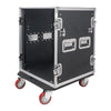 Sound Town STRC-14UWT2 14U Space PA/DJ Rack/Road Case with 17" Depth, Two DJ Work Tables, Casters, Plywood, Metal Ball Corners - Live Events