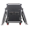 Sound Town STRC-14UWT2 14U Space PA/DJ Rack/Road Case with 17" Depth, Two DJ Work Tables, Casters, Plywood, Metal Ball Corners - Removable Covers