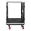 Sound Town STRC-14UWT2 14U Space PA/DJ Rack/Road Case with 17" Depth, Two DJ Work Tables, Casters, Plywood, Metal Ball Corners - Removable Front and Back Covers