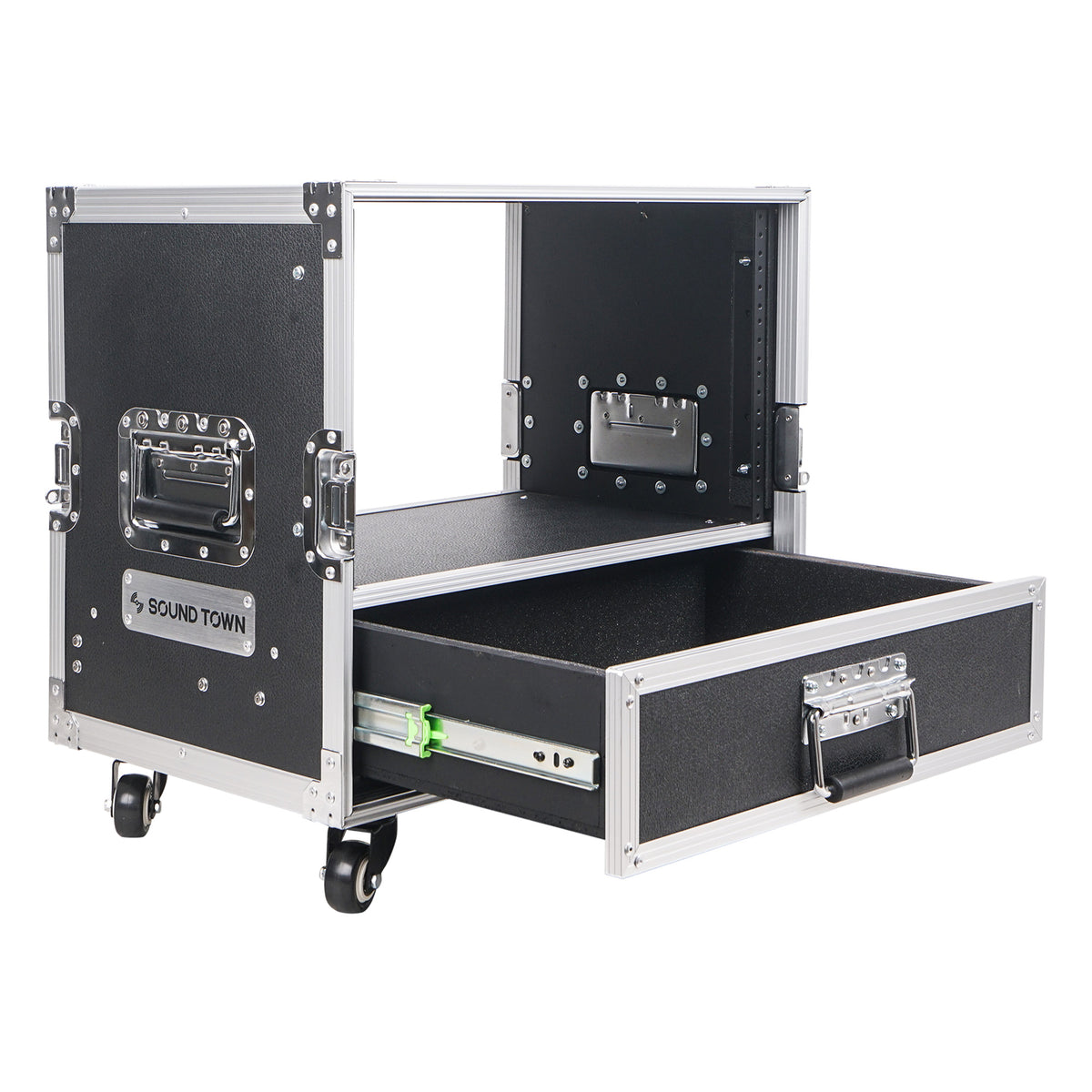 rack pedal drawer Sound Town 6U Rack Case with 2U Rack Drawer Casters for 19" Amps Mixers Microphone Receivers (STRC-6U2DR)