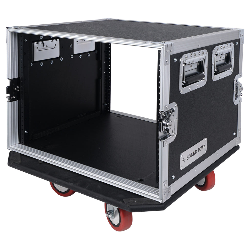 Sound Town STRC-8PSA28 8U (8 Space) PA/DJ Rack/Road Case with 17” Depth, Casters, Plywood-internal-compartment