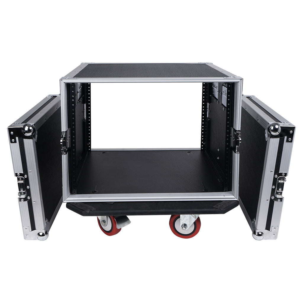 Sound Town STRC-8PSA28 STRC Series 8U (8 Space) PA/DJ Rack/Road Case with 17” Depth, Casters, Plywood - internal compartment with removable cover lids