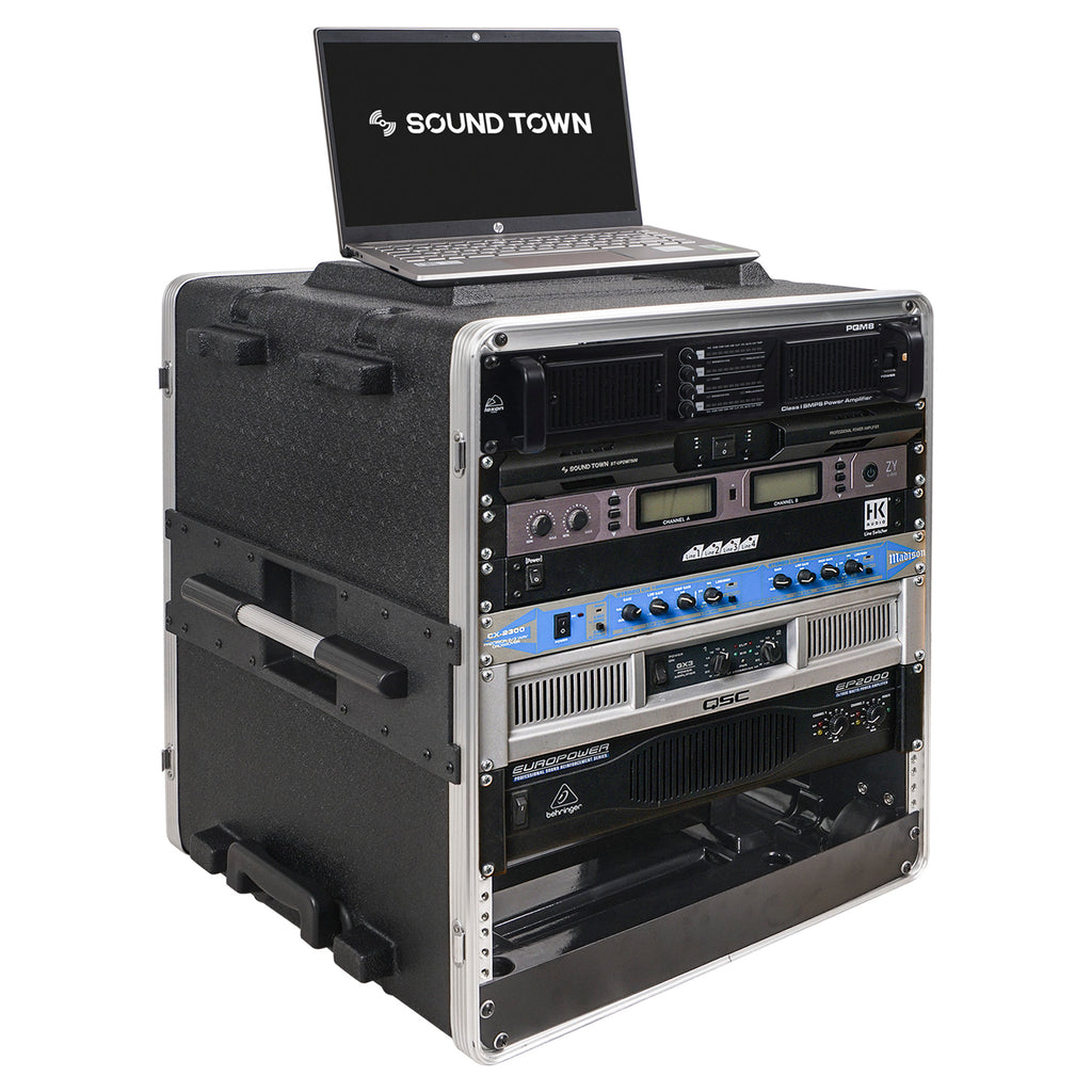 Sound Town STRC-A12UT Lightweight and Compact 12U PA DJ Rack/Road Case with 11U Rack Space, ABS Construction, 19" Depth, Retractable Handle, Wheels and Heavy-Duty Latches - Rackmountable Equipment