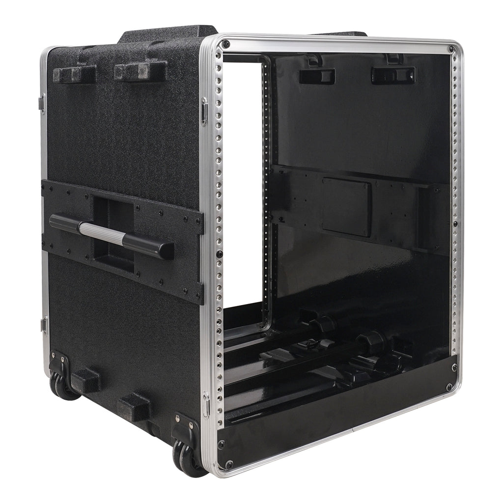 Sound Town STRC-A12UT Lightweight and Compact 12U PA DJ Rack/Road Case with 11U Rack Space, ABS Construction, 19" Depth, Retractable Handle, Wheels and Heavy-Duty Latches - Rack Rails