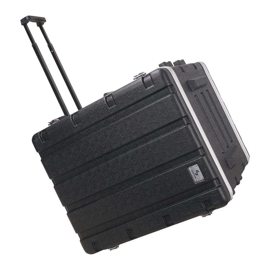 Sound Town STRC-A12UT Lightweight and Compact 12U PA DJ Rack/Road Case with 11U Rack Space, ABS Construction, 19" Depth, Retractable Handle, Wheels and Heavy-Duty Latches - Transportable
