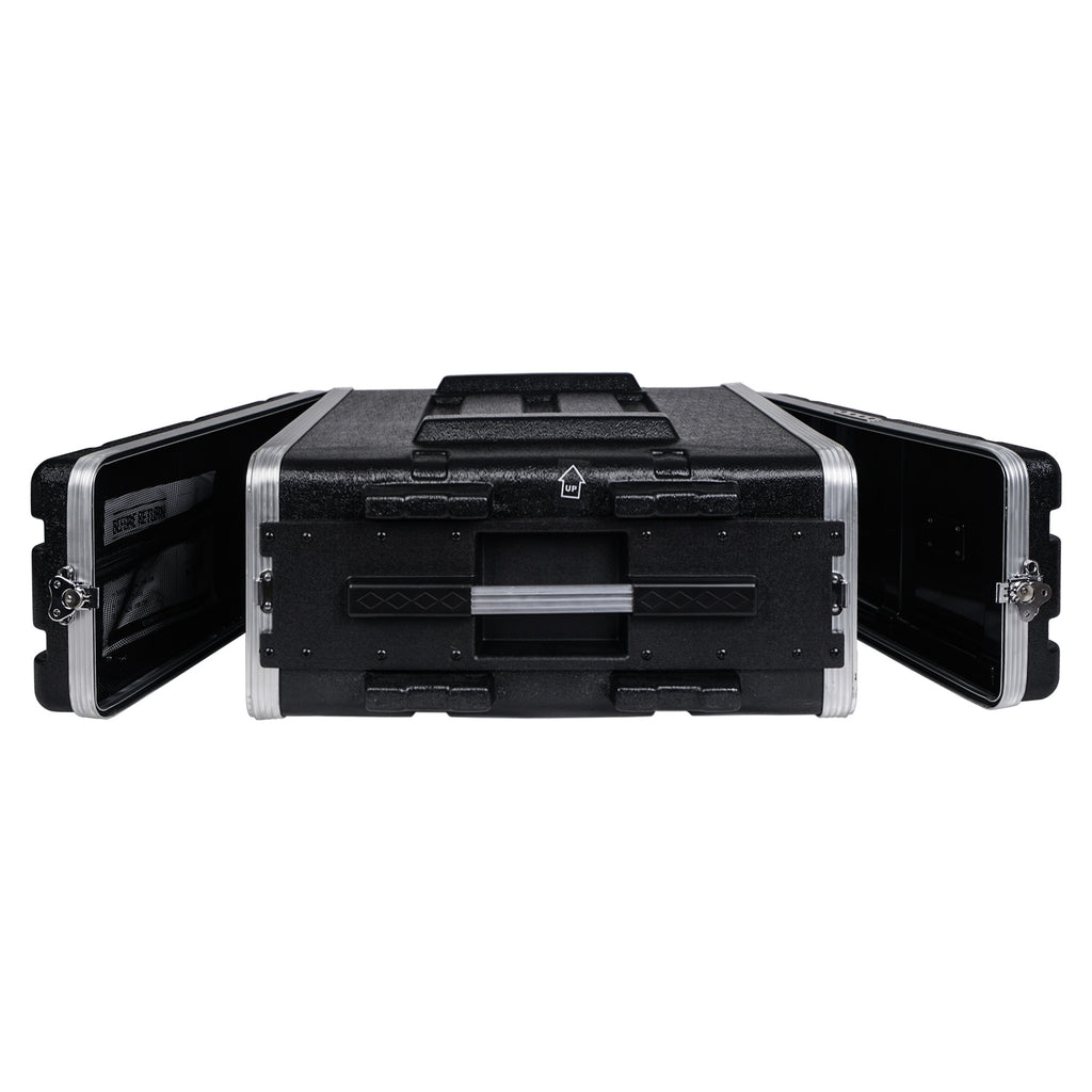 Sound Town STRC-A4U Lightweight and Compact 4U (4 Space) PA DJ ABS Rack/Road Case, 19” Depth and Heavy-Duty Latches - Open