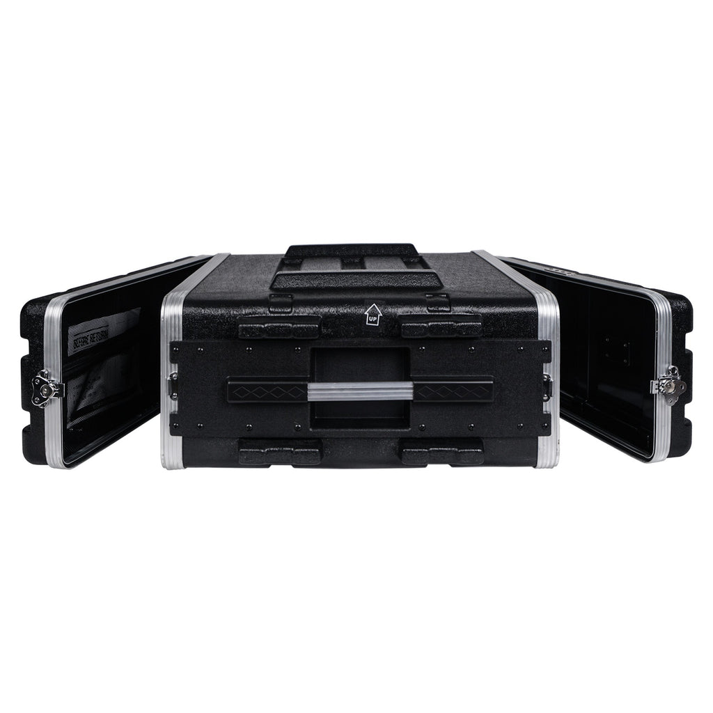 Sound Town STRC-A4U-R Lightweight and Compact 4U (4 Space) PA DJ ABS Rack/Road Case, 19” Depth and Heavy-Duty Latches, Refurbished - Open