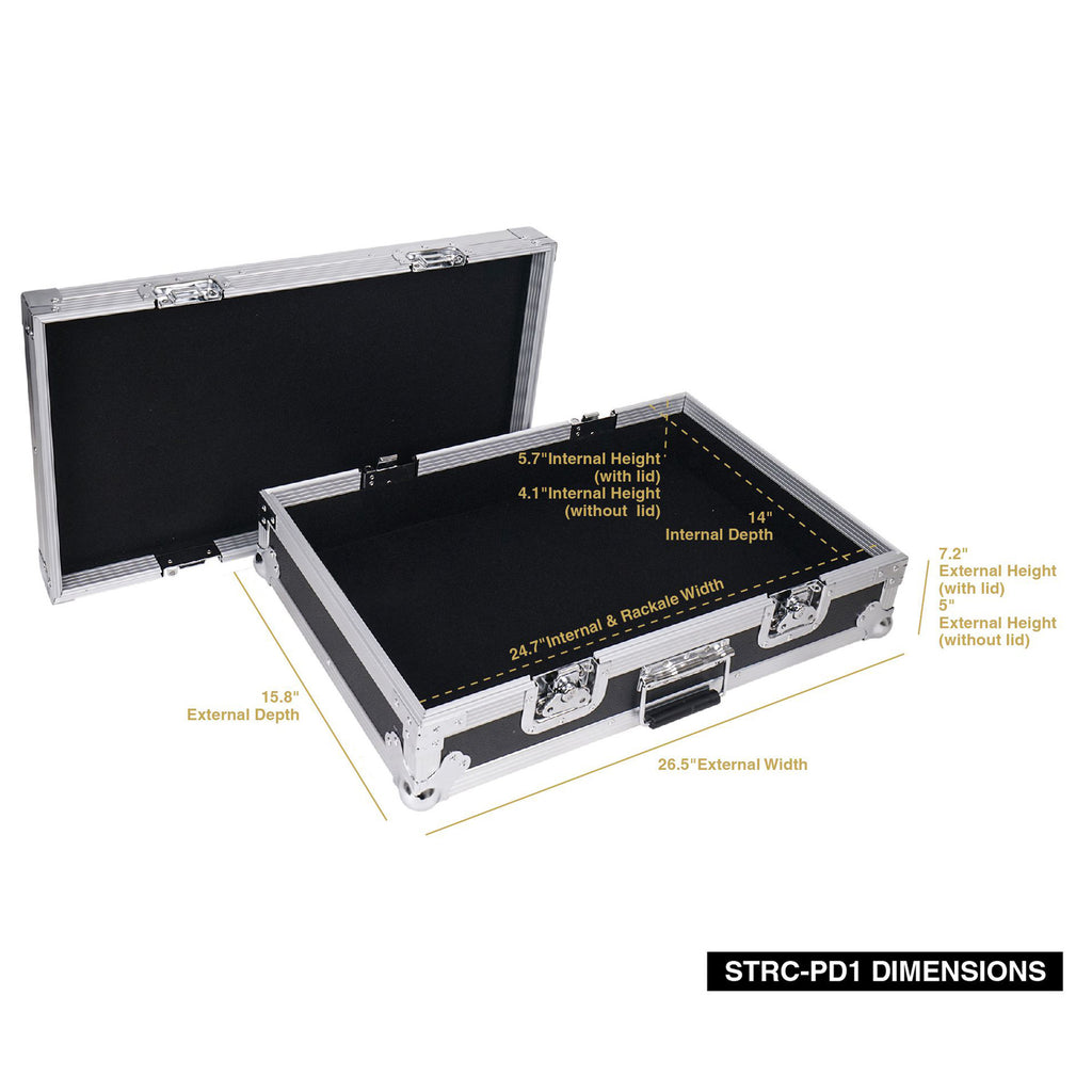 Sound Town STRC-PD1 Guitar Pedalboard ATA Plywood Road Case, 24.7” x 14”, Internal / External Size and Dimensions