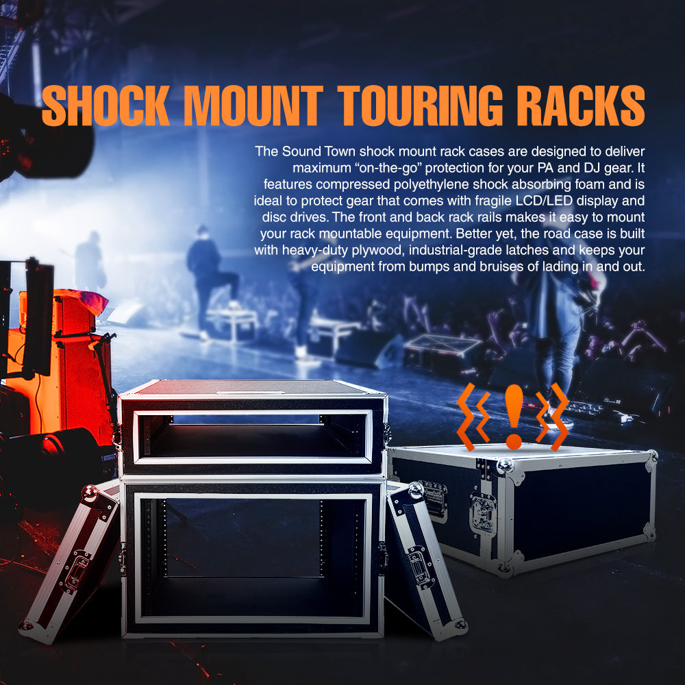 Sound Town STRC-SP4U Shock Mount 4U ATA Plywood Rack Case with 17" Rackable Depth, 4-Space Size, Pro Tour Grade - for Live Events and Concerts