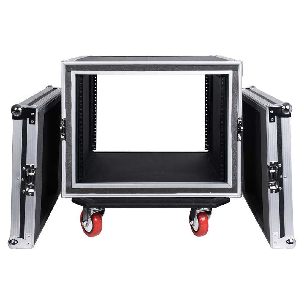 Sound Town STRC-SP8UW 8U (8 Space) PA/DJ Shock Mount Rack/Road ATA Case with 17” Rackable Depth and Casters - Removable Front and Back Covers