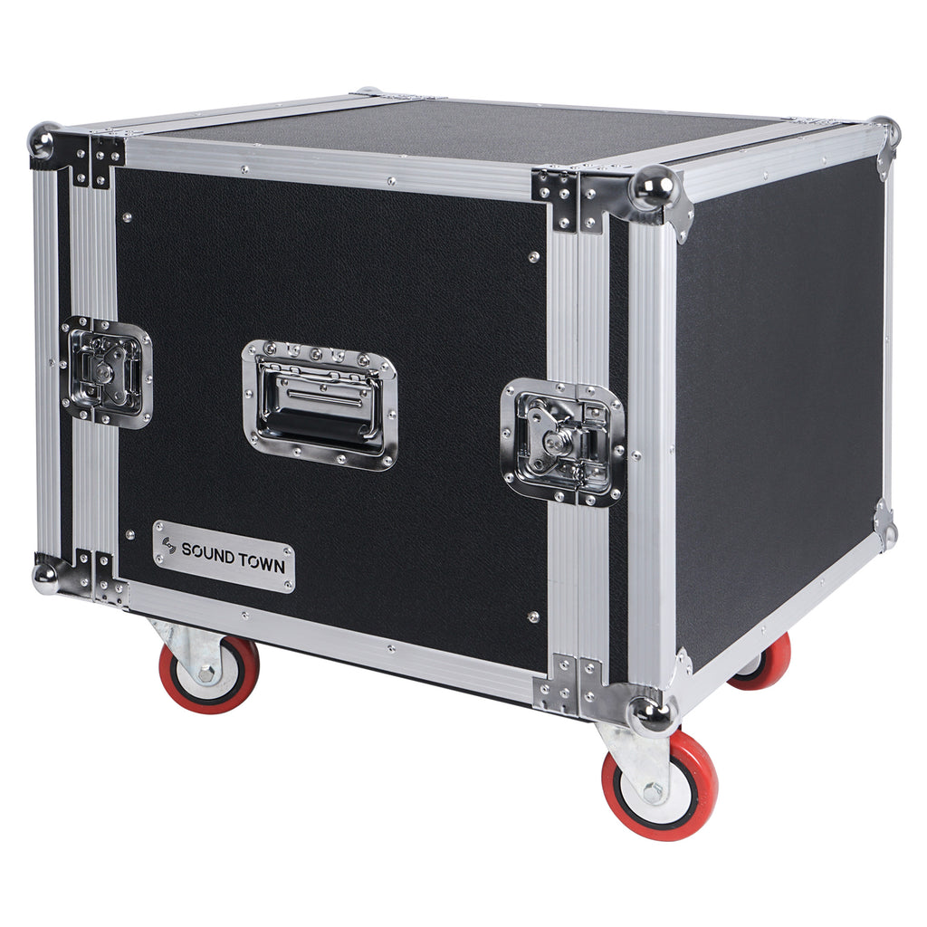 Sound Town STRC-SP8UW 8U (8 Space) PA/DJ Shock Mount Rack/Road ATA Case with 17” Rackable Depth and Casters