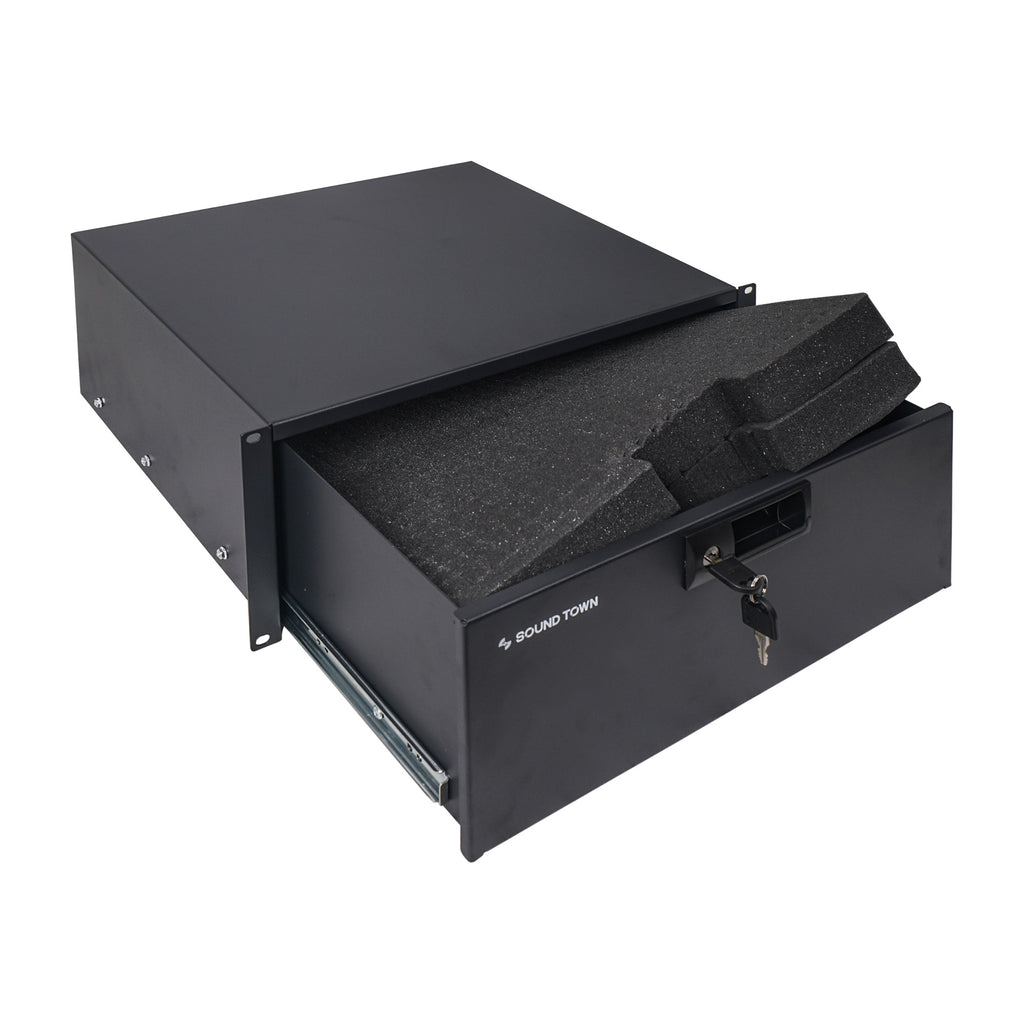 Sound Town STRD-4D 19" 4U Locking Rack Mount Sliding Drawer, with Protection Foam - Standard Width with Key