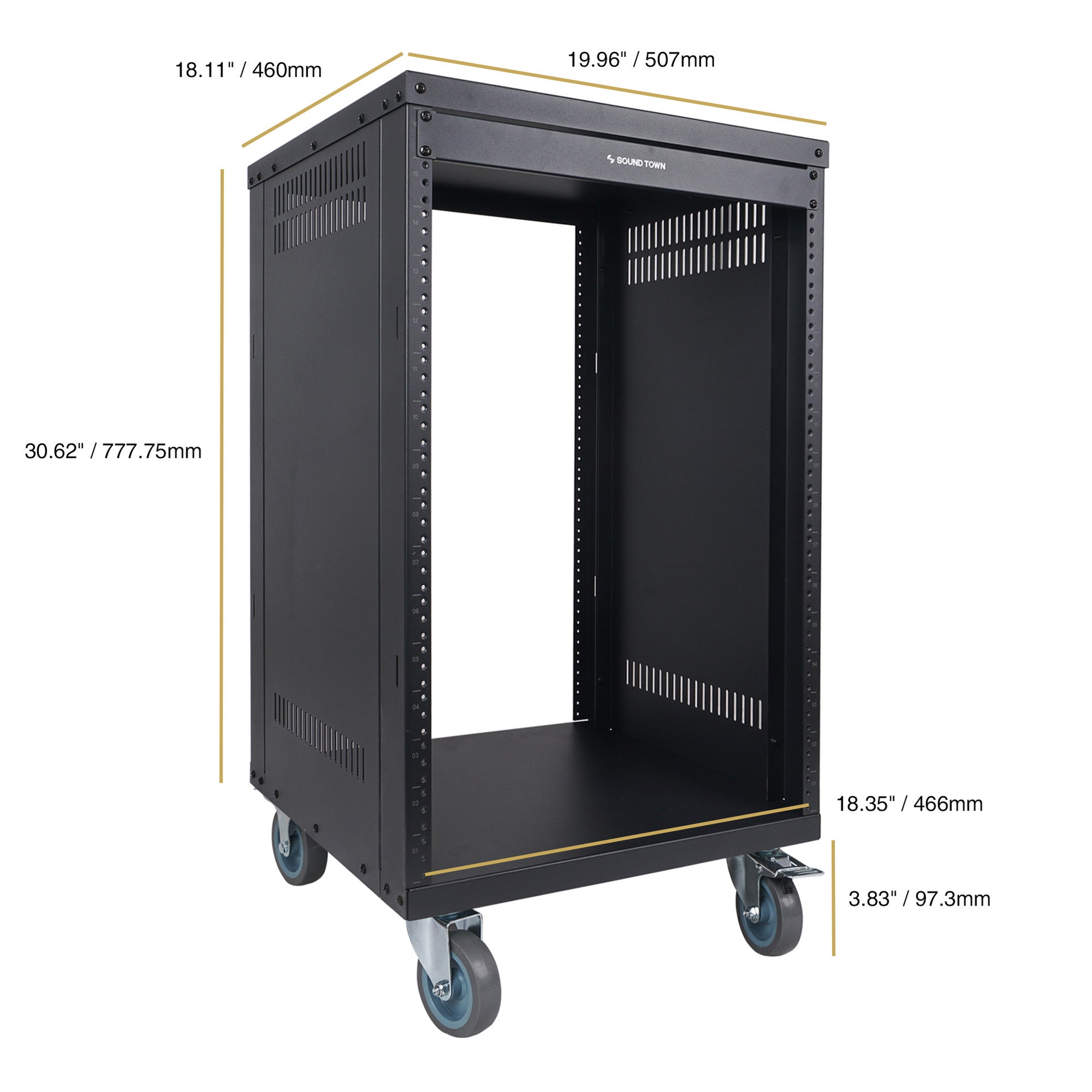 STRK-M16UWD | 16U Universal Steel Rack, w/ Mesh Doors, Locking Casters ...