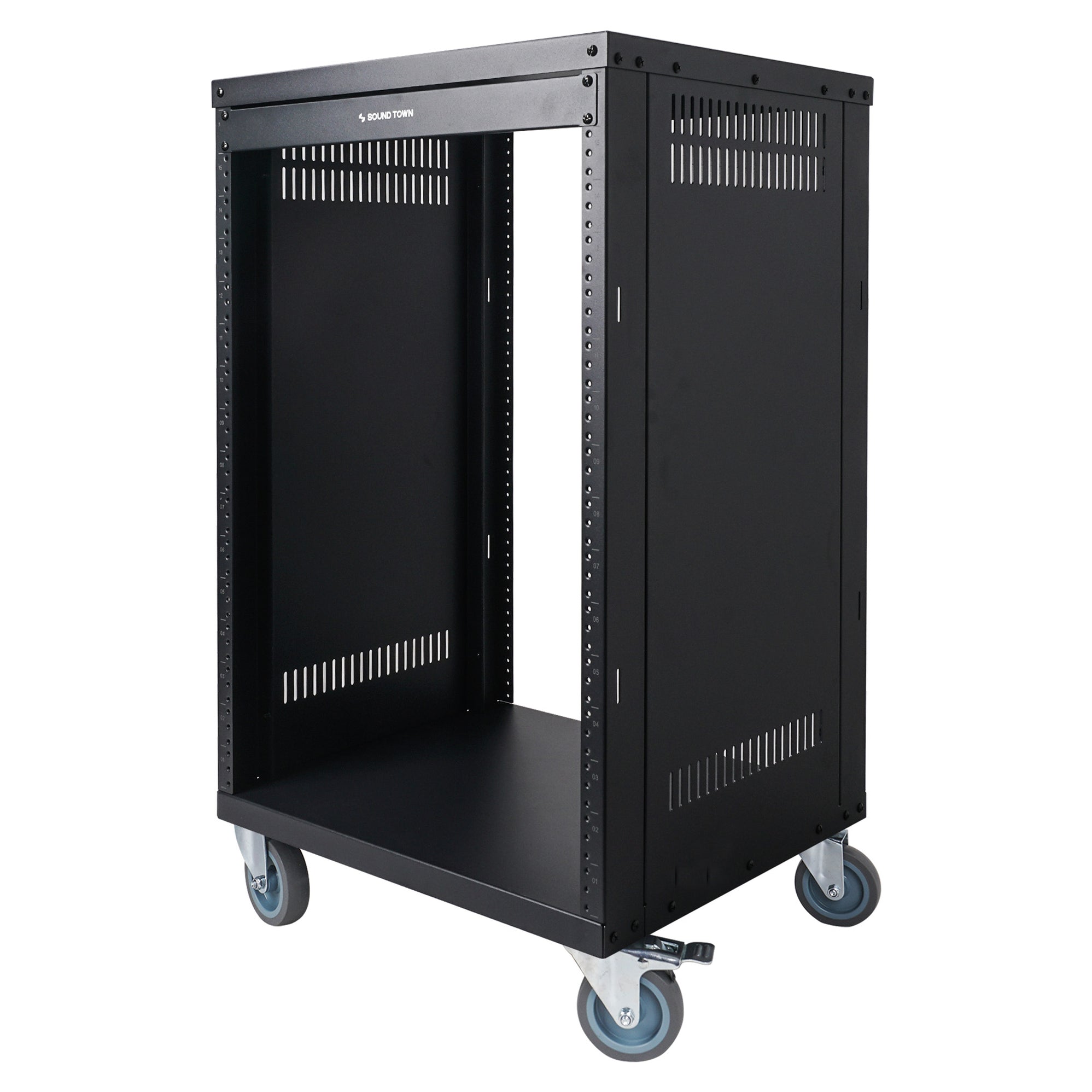 STRK-M16UWD | 16U Universal Steel Rack, w/ Mesh Doors, Locking Casters ...