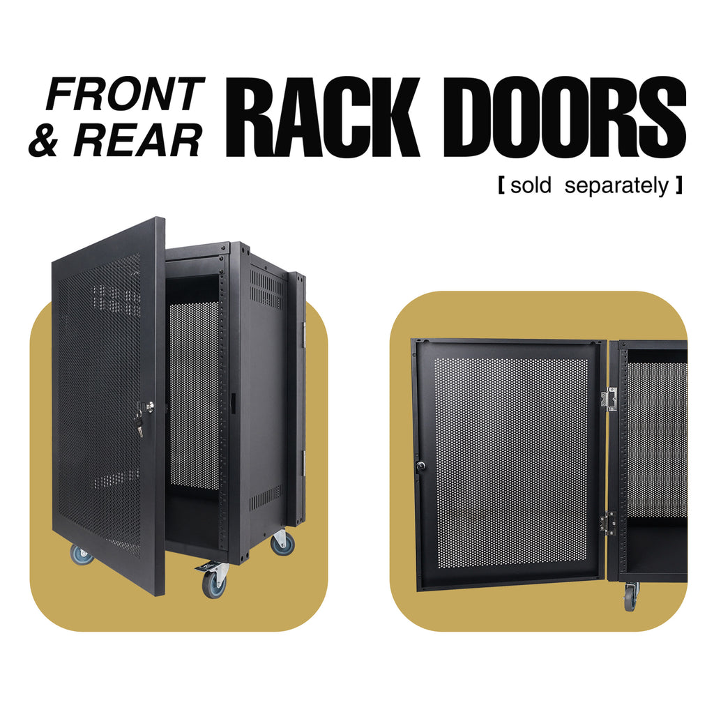 Sound Town STRK-M16U 16U Universal Steel Equipment Rack w/ Locking Casters, Vented Side Panels for Audio/Video, Server and Network - Available Front and Rear Rack Doors, Sold Separately