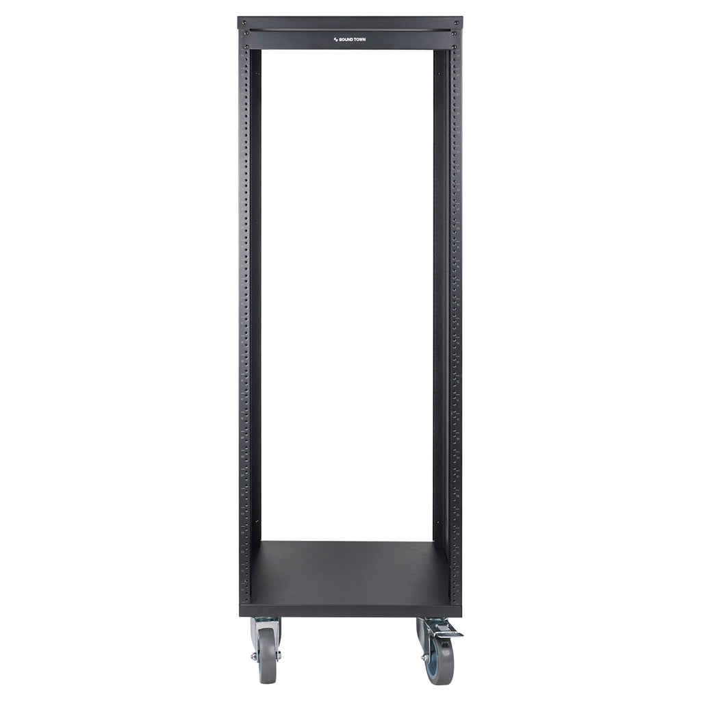 Sound Town STRK-M30UWD 30U Universal Steel Rack, w/ Mesh Doors, Locking Casters, Vented Side Panels for Audio/Video, Server and Network Equipment - Front View