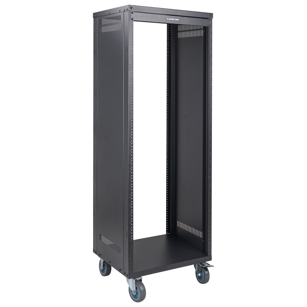 Sound Town STRK-M30U 30U Space Universal Steel Equipment Rack w/ Locking Casters, Vented Side Panels for Audio/Video, Server and Network - Vertical Storage