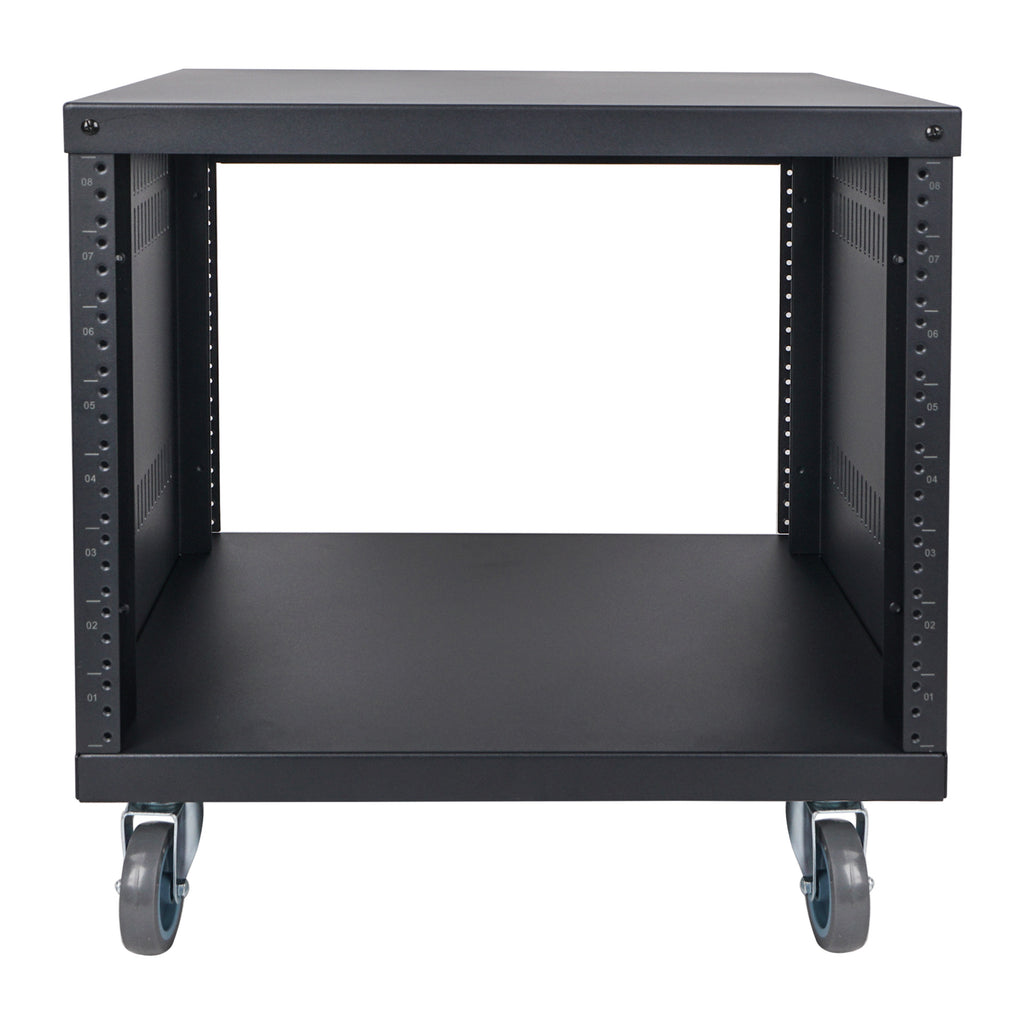 Sound Town STRK-M8UWD 8U Universal Steel Rack, w/ Mesh Doors, Locking Casters, Vented Side Panels for Audio/Video, Server and Network Equipment - Back View