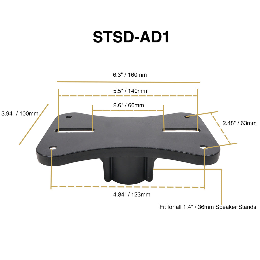 Sound Town STSD-AD1-PAIR 2-Pack Universal 35mm Pole Mounting Speaker Adapter Brackets, Extruded Aluminum, Black - Size and Dimensions