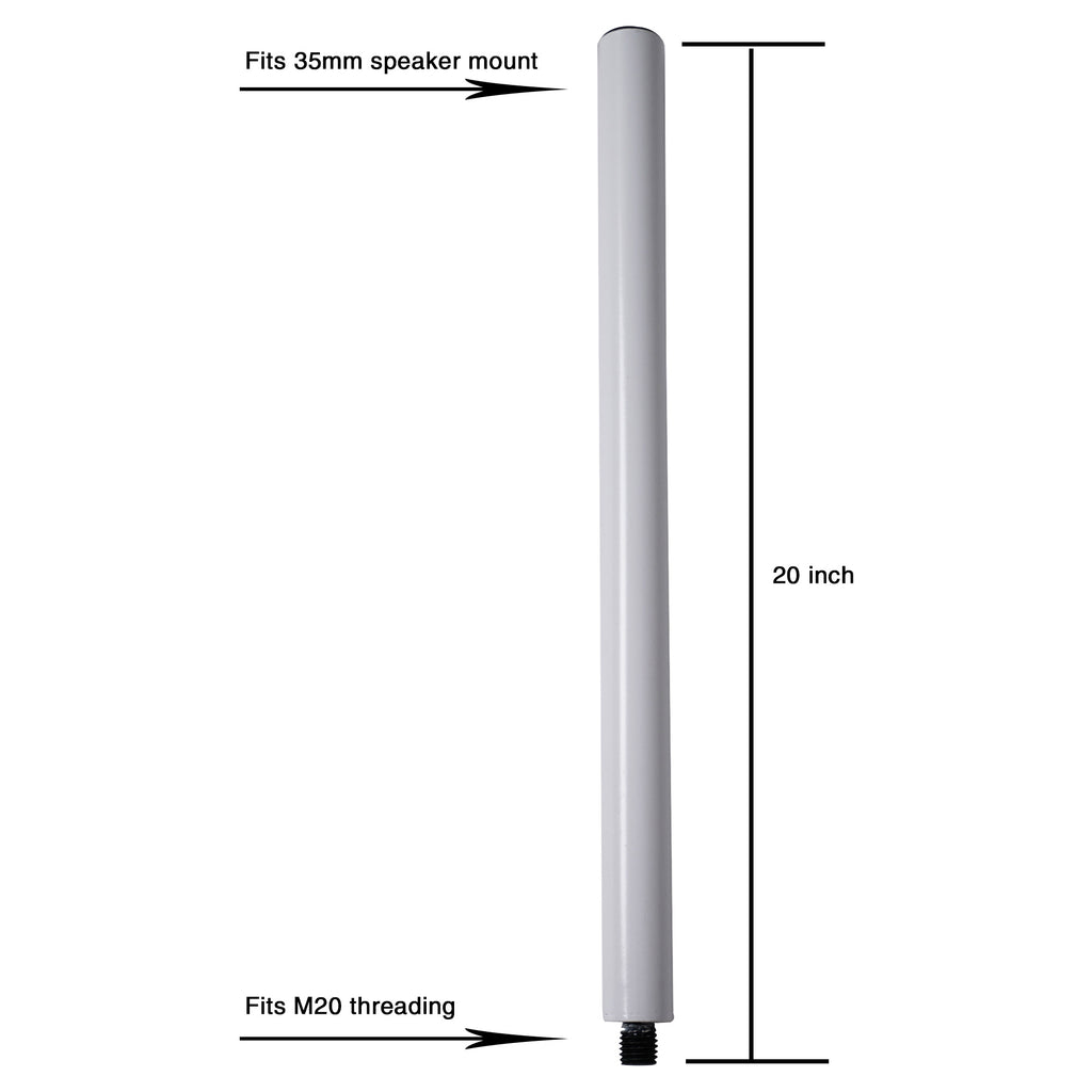 Sound town STSD-M20W-PAIR Subwoofer/Speaker Extender Poles, Fits M20 Threading, White, 2-pack - Size and Dimensions