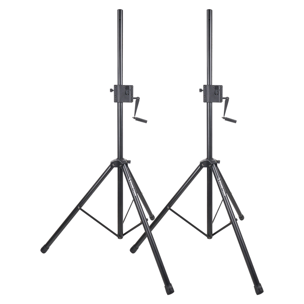 Sound Town STSDA-78CU-PAIR 2-Pack Crank-Up Tripod Speaker Stands, with Carry Bags, Pole-Mount Adapter Brackets, Black