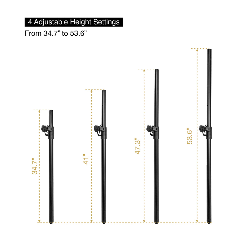 Sound Town STSDA-M54B 2-pack subwoofer mounting poles with M20 threaded mounting inserts - 4 adjustable height settings, from 34.7", 41", 47.3" & 53.6"