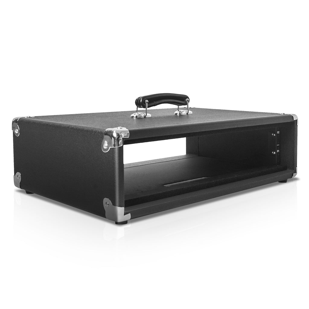 Sound Town STVRC-2BK Vintage 2U Amp Rack Case, 12.5" Depth with Rubber Feet, Dust Cover, Kickstand, Black - removable front and back covers