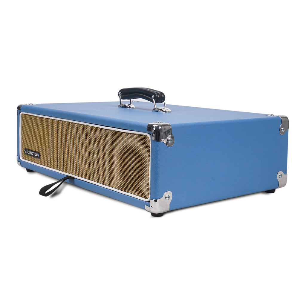 Sound Town STVRC-2BL Vintage 2U Amp Rack Case, 12.5" Depth with Rubber Feet, Dust Cover, Kickstand, Beau Blue - Portable